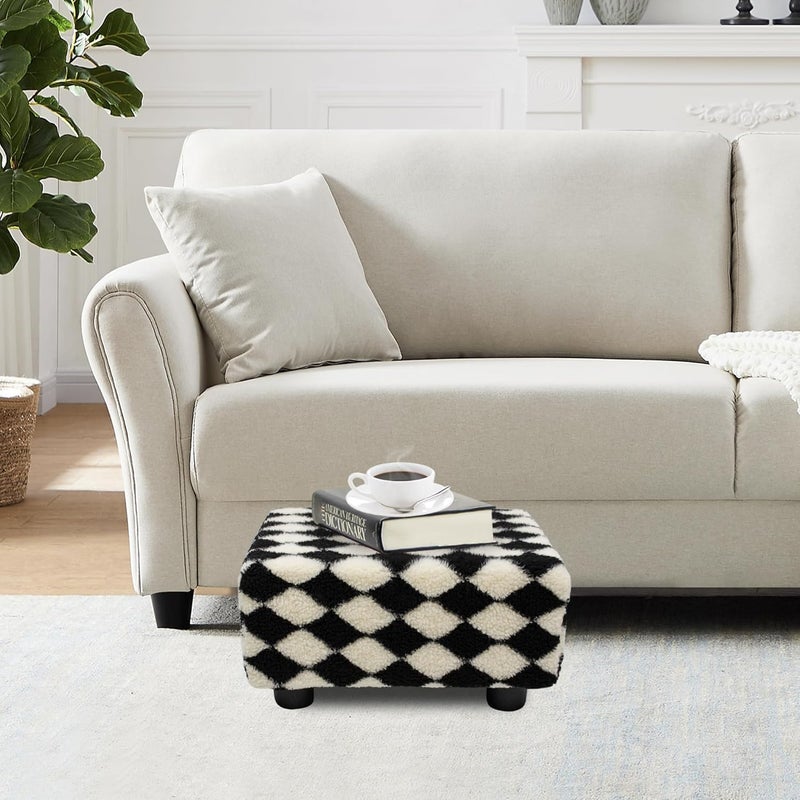 CAROLMADE  pouf صغير مع أرجل تحت المكتب لراحة القدمين لغرفة المعيشة وغرفة النوم والمكتب، أسود+أبيض ناعم - Image 2